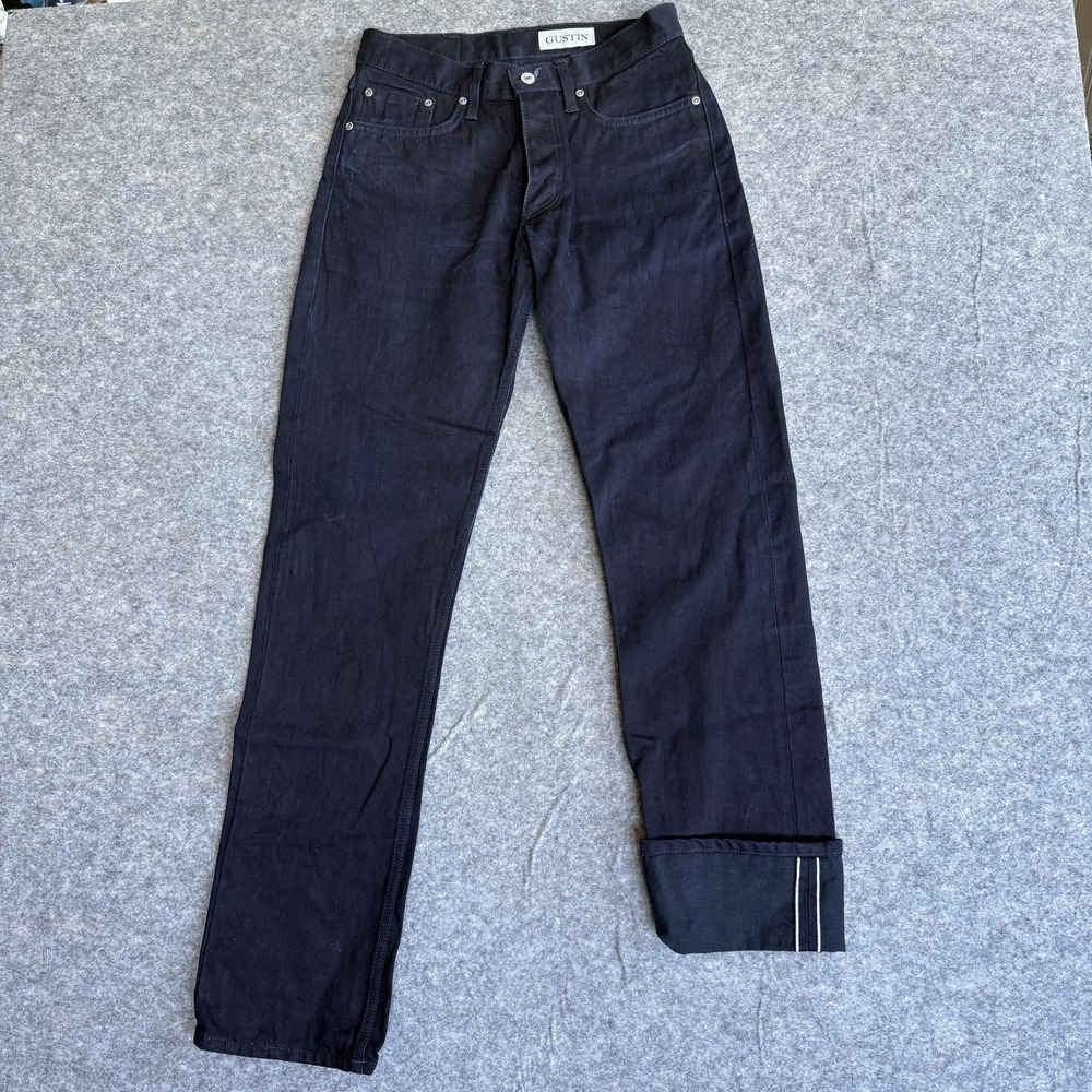 Gustin Jeans Mens 31x32 Blue Raw Selvedge Denim Straight Button Fly‎ Made In USA
